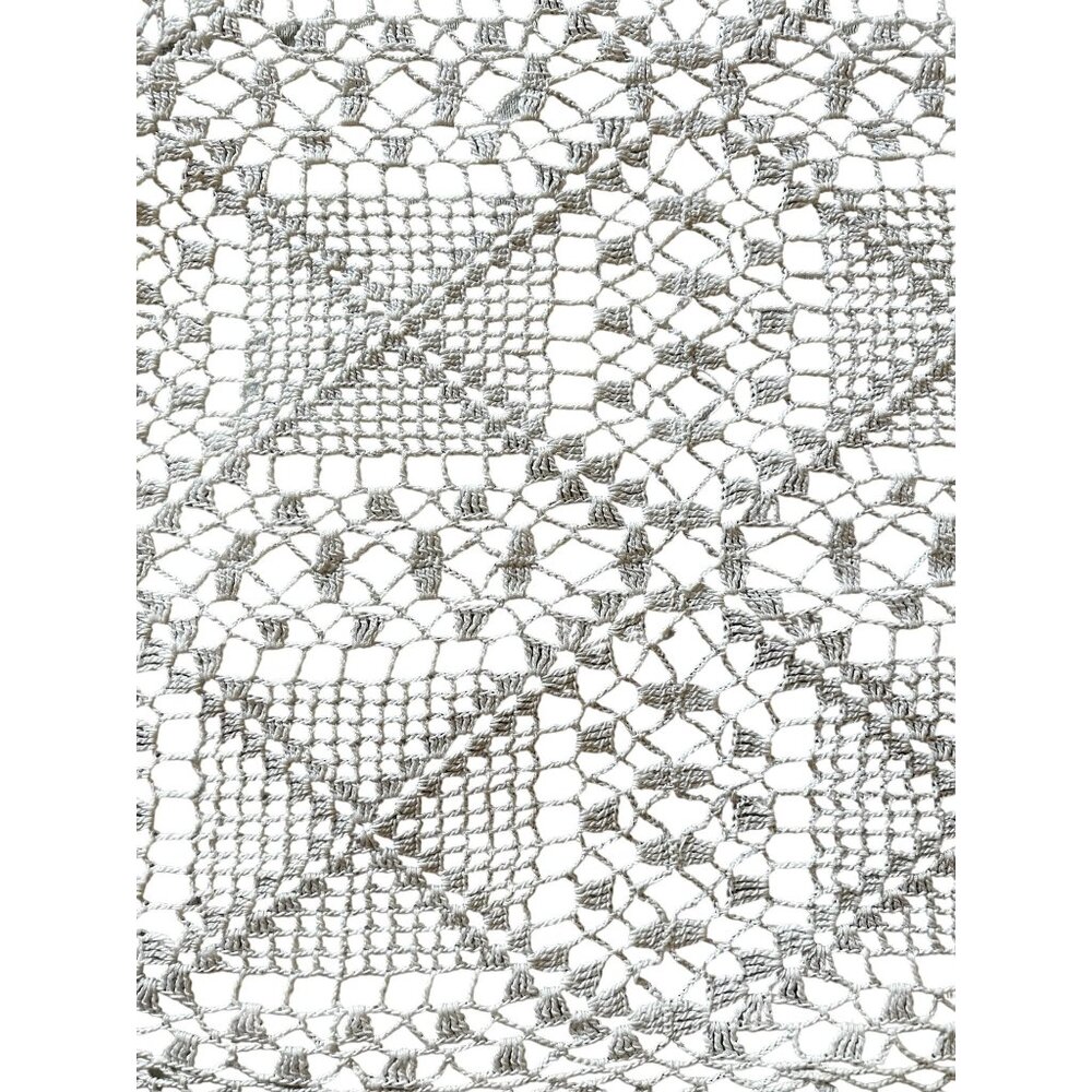 Hand-Crocheted White Lace Table Runner Dresser Scarf Shawl 51x17 Granny core VTG - Picture 5 of 10